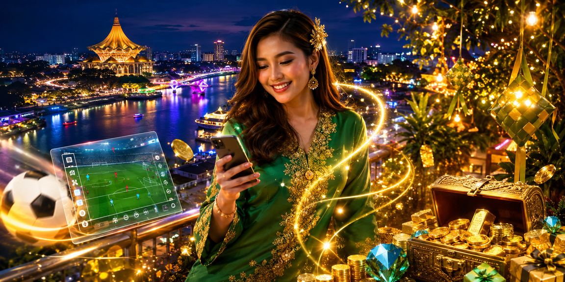 Pengguna zc33s di Kuching menikmati permainan loteri dari telefon semasa Hari Raya